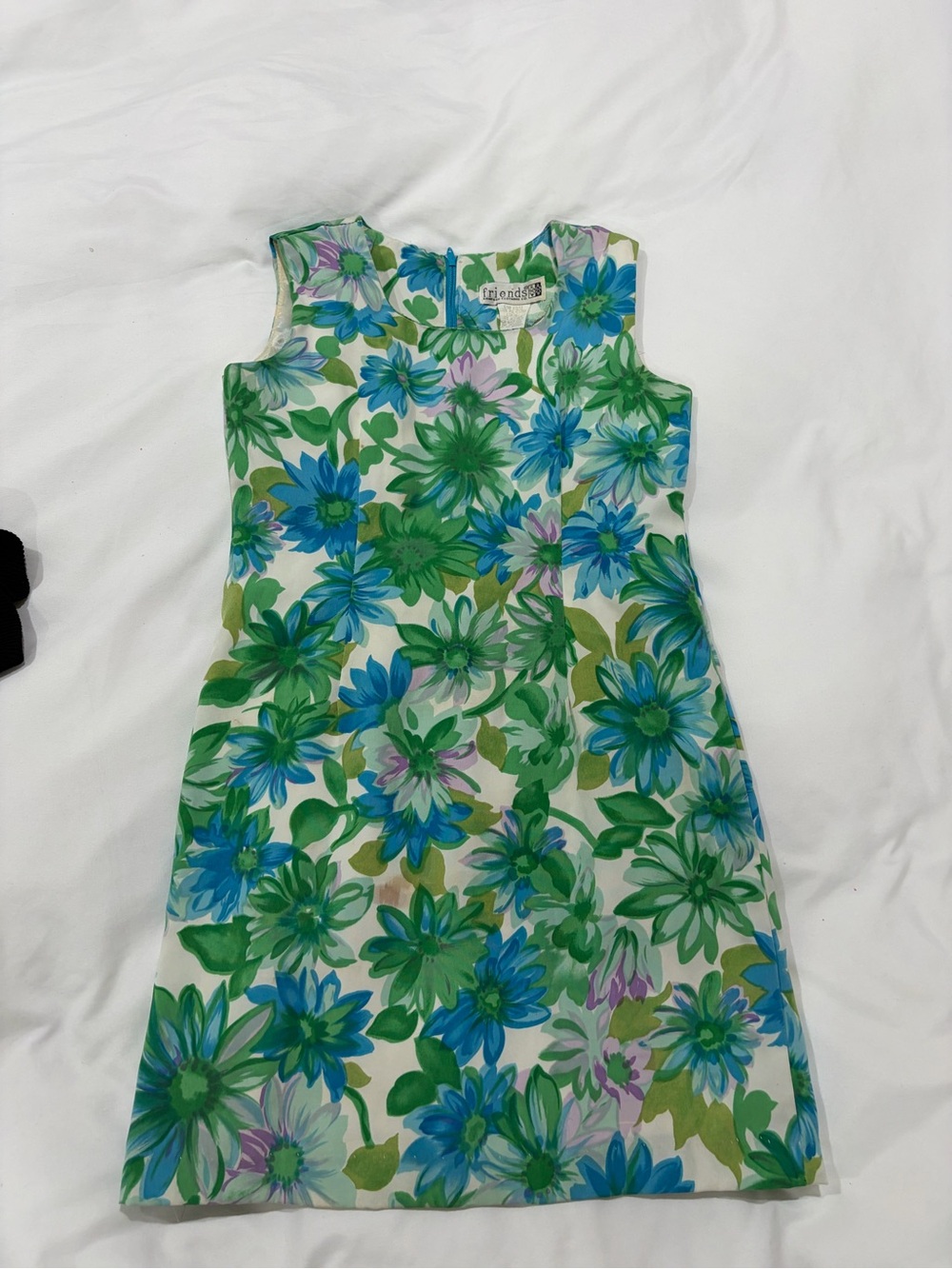 Floral Green & Blue Sleeveless Kids Dress